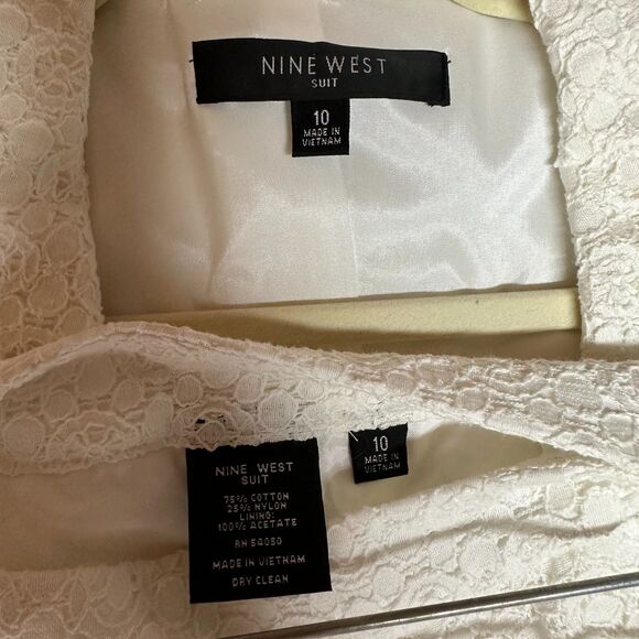 Nine West Pencil skirt Suit Size 10 2pc White Lace Short Sleeve Tea Wedding - Picture 6 of 11
